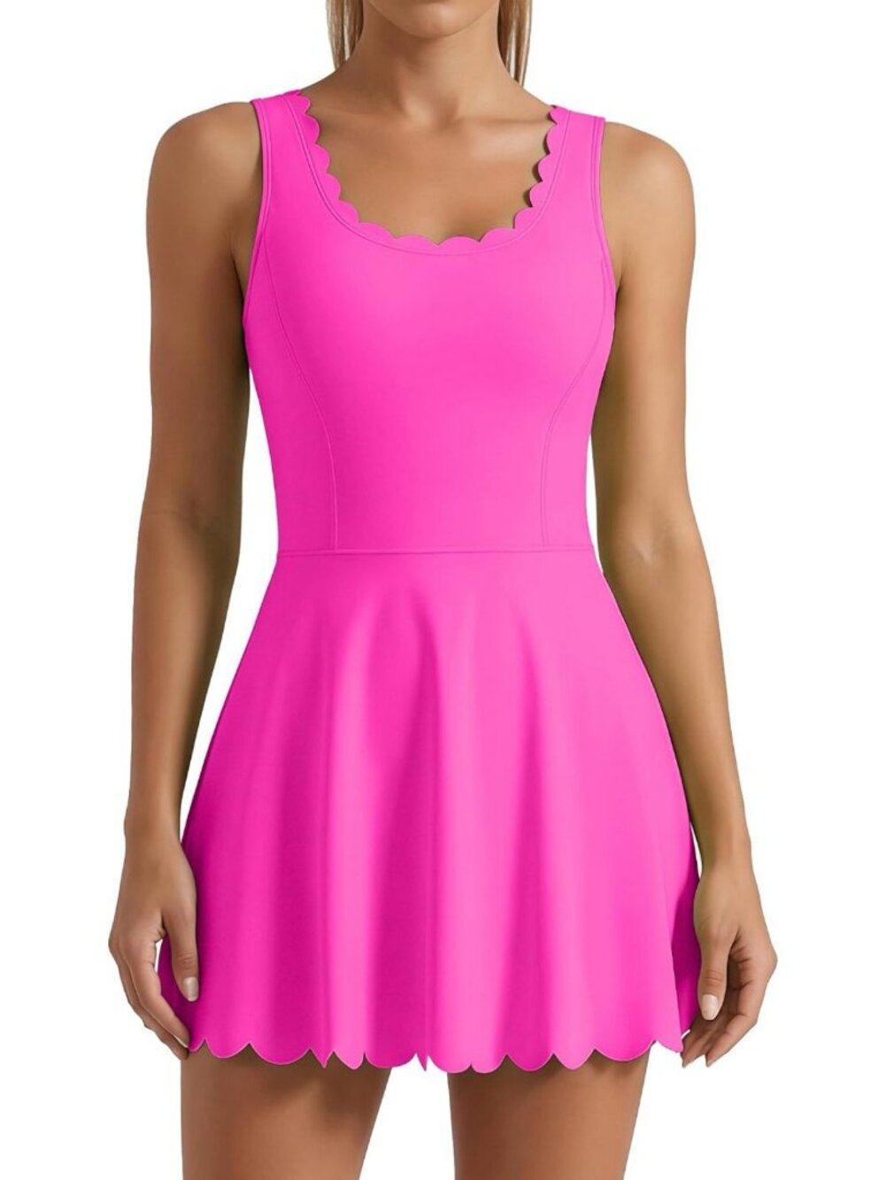 Athletic Tennis Dress for Women with Shorts, Scalloped Design, Sporty Style